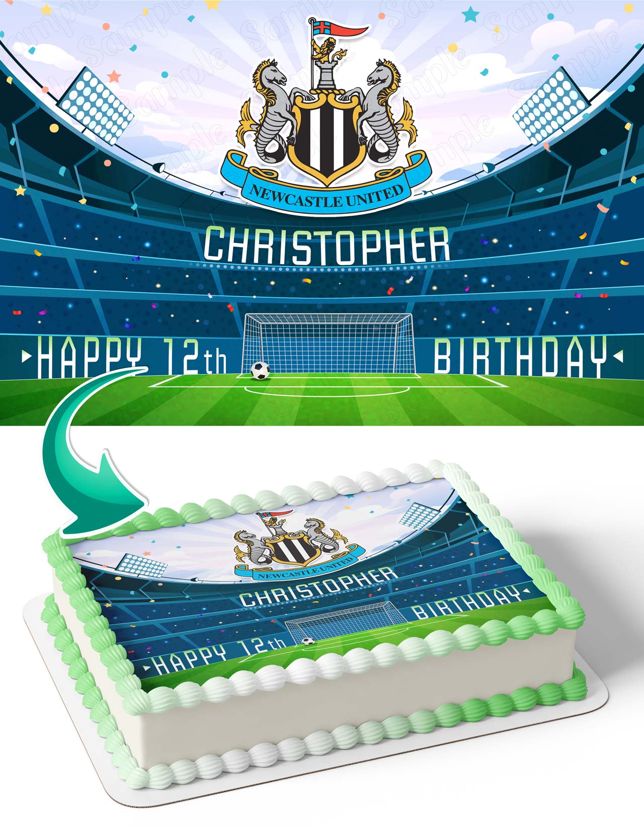 Newcastle United FC Edible Cake Image Topper Birthday Cake Picture