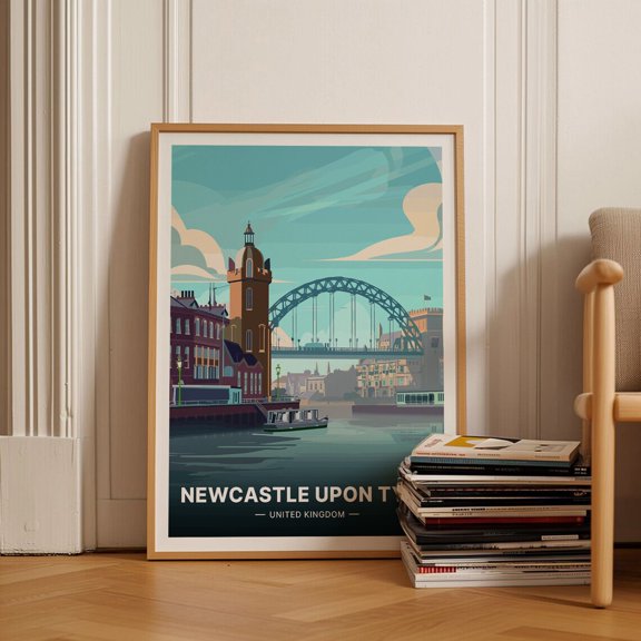 Newcastle Upon Tyne Illustrated Cityscape Wall Art 3, Unframed Canvas 12x16in