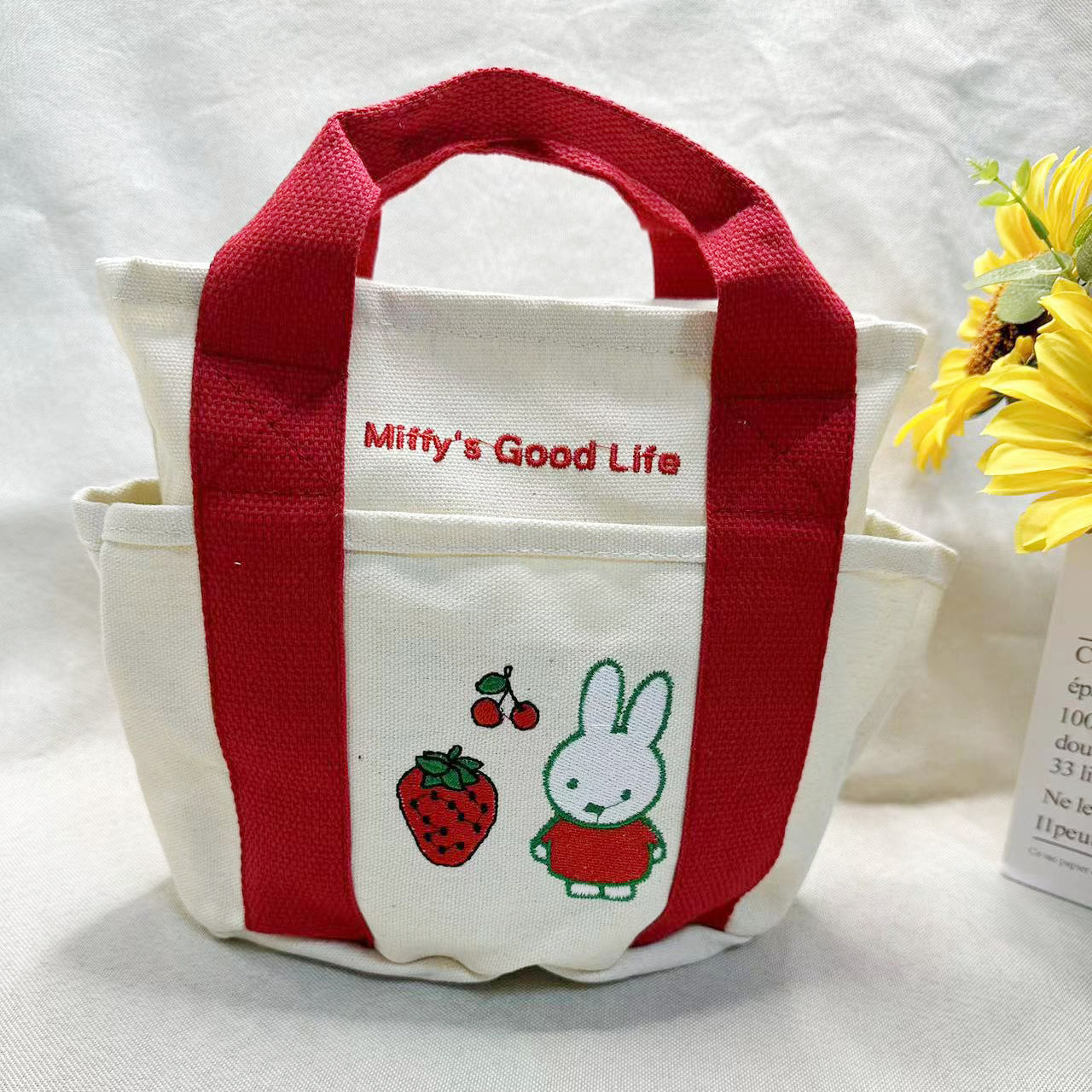 Newce cartoon rabbit embroidery thickened canvas handbag multipocket