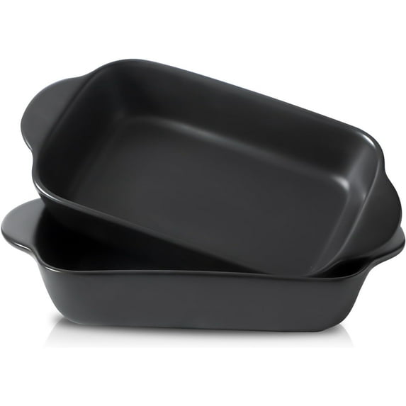 XINLTC 9 inch Ceramic Rectangular Casserole Dish Set of 2, Black, 17oz Individual Casserole Dish Oven Safe, Lasagna Pan Crème Brulee Bakeware Set with Double Handles for Kitchen, Microwave Oven Safe