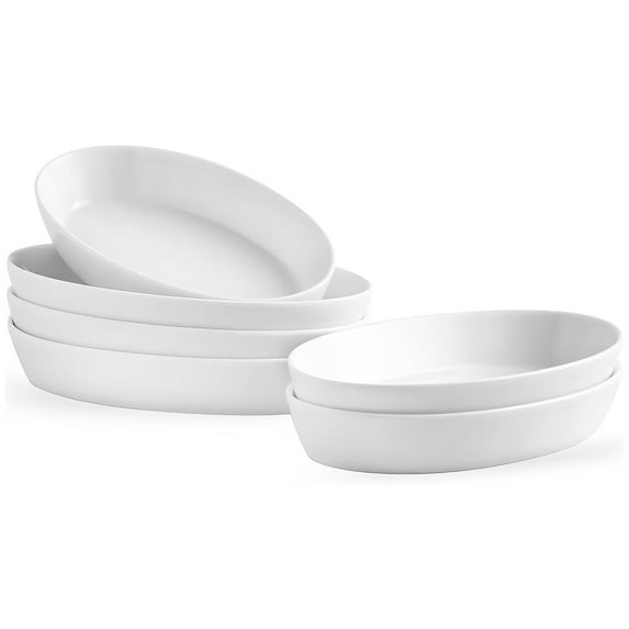 Ceramic Au Gratin Dishes, 7.5''x4.5'' Oval Baking Dish Oven Safe, Single Serving Casserole Dishes, Small Individual Gratin Dishes Set for Lasagna & Cobblers, 11.5oz, Set of 6 White