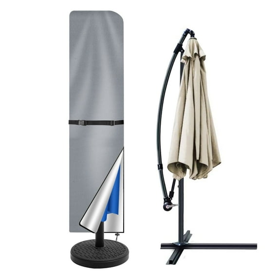 Neween Patio Umbrella Cover 420D Oxford Fabric Patio Market Umbrella Covers Waterproof with Zip for 10'-14' Offset Umbrella Garden Outdoor Umbrella (Gray)