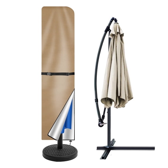 Neween Patio Umbrella Cover 420D Oxford Fabric Patio Market Umbrella Covers Waterproof with Zip for 10'-14' Offset Umbrella Garden Outdoor Umbrella (Khaki)