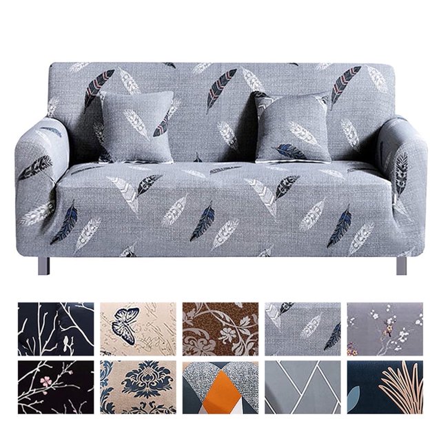 Neween Sofa Cover High Stretch Elastic Fabric 1 2 3 Seater Sofa Slipcover Chair Loveseat Couch Cover Polyester Spandex Furniture Protector Cover with 1 Pillowcase (4 Seater, Feather)