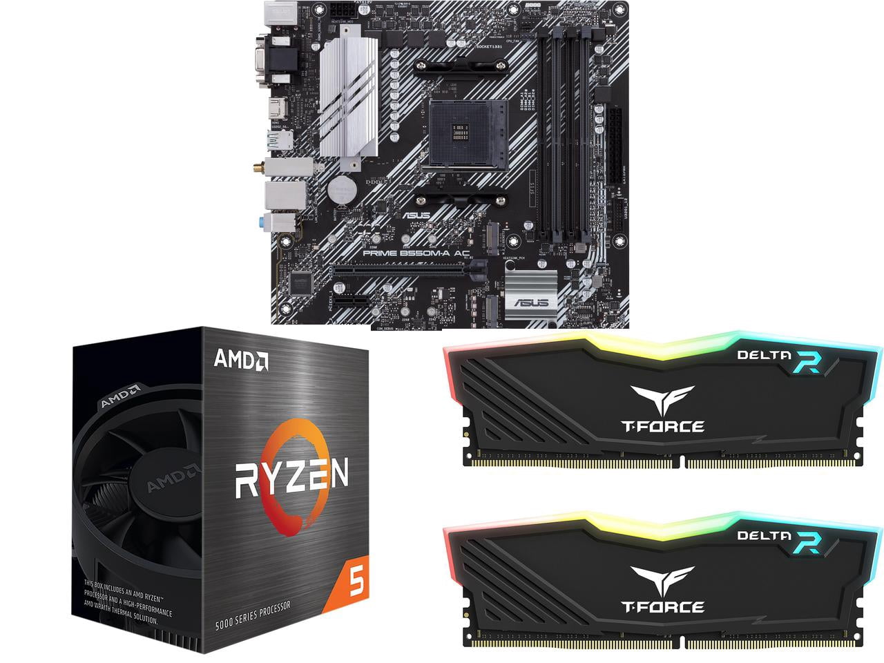 Newegg Motherboard CPU Memory Combo - PRIME B550M-A AC Bundle with Ryzen 5 5500 and T-Force Delta RGB 16GB (2 x 8GB) TF3D416G3200HC16FDC01