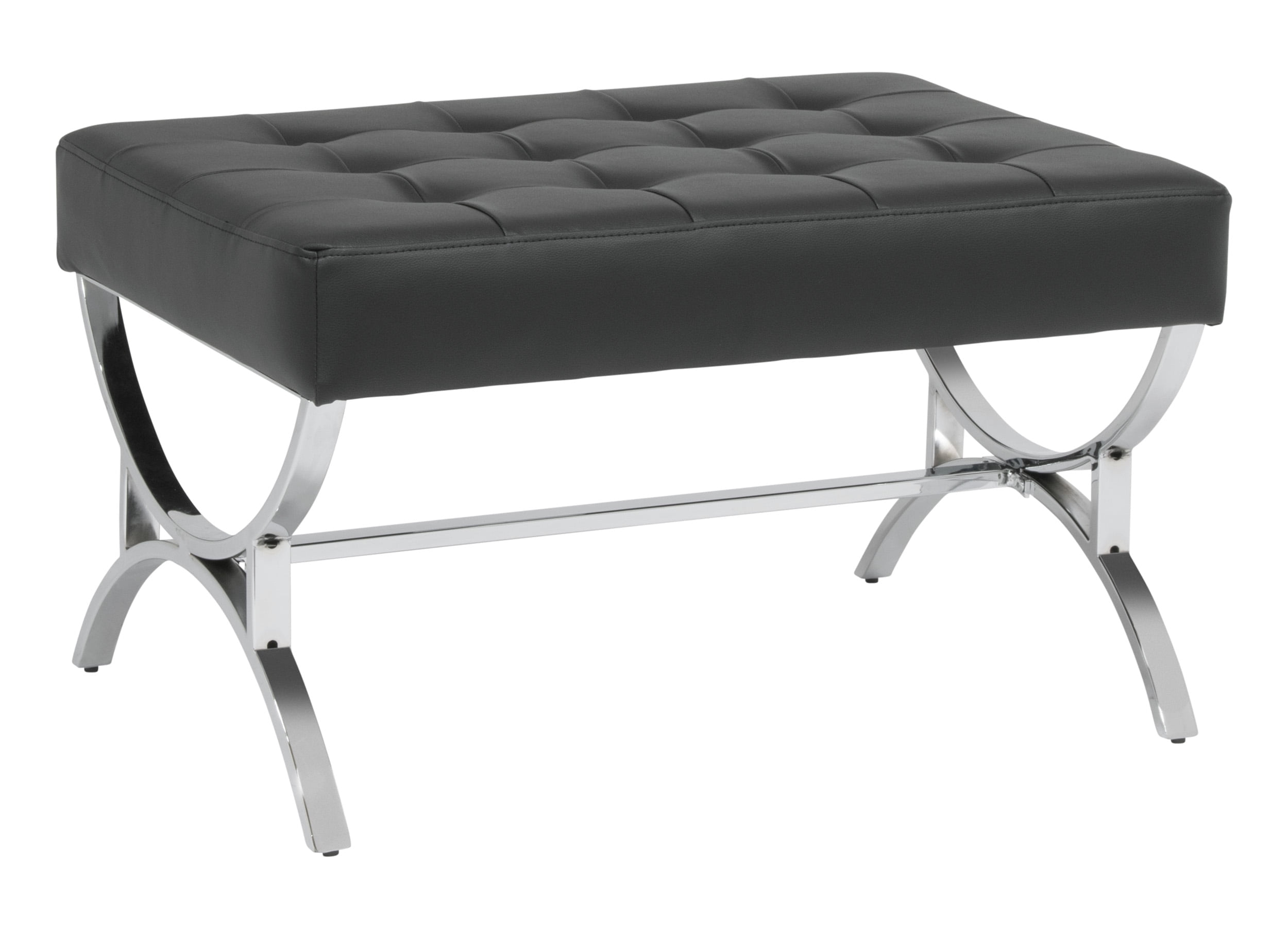 Studio Designs Home Newel Modern Square Ottoman Blended Leather and Chrome Metal Frame in Chrome and Black