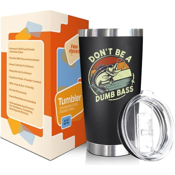 Neweleven Funny Fishing Tumbler 20oz Gift for Fisherman Dad, Husband, or Grandpa Dont Be a Dumb Bass Cup, Birthday Present for Men