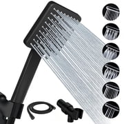 Newentor High Pressure Square Handheld Shower Head with 6 Spray Modes, One-Hand Thumb Control, Self-Cleaning Nozzles, 59 Stainless Steel Hose & Adjustable Bracket, All-in-One Shower Kit, Black