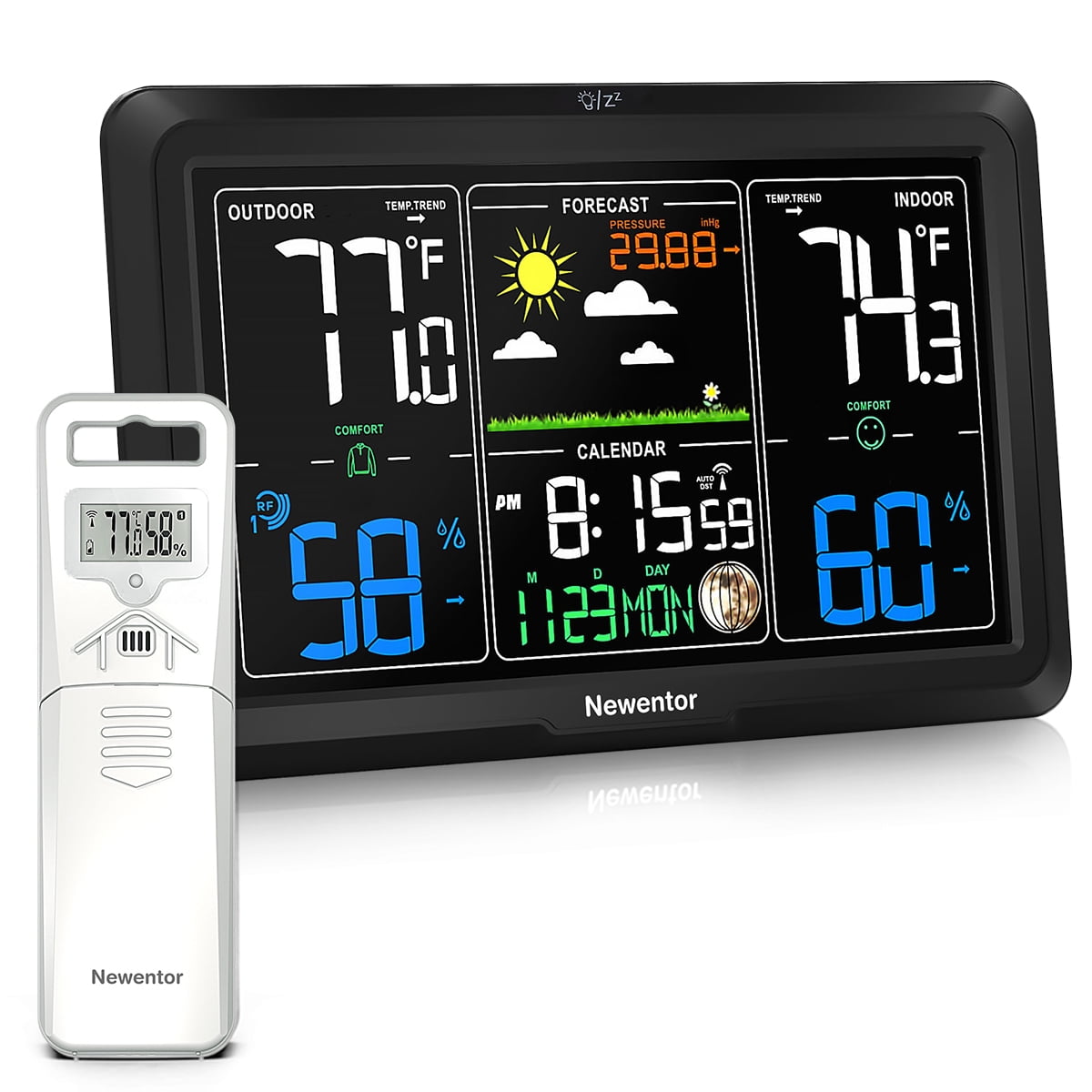 Newentor 7.5in Display Weather Station, Atomic Clock, Thermometer and Hygrometer, Barometer