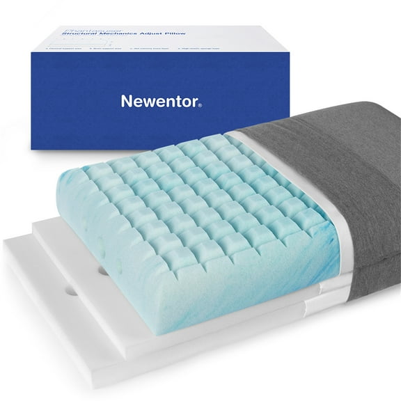 Newentor Set of 1 Adjustable Memory Foam Pillow, Ergonomic Four Height Settings (3.5"/4.2"/4.6"/5.5") Standard Pillow, Bed Pillow for Side and Back Sleepers, Gray
