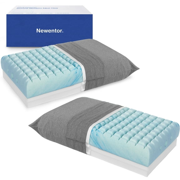 Newentor Memory Foam Pillow Set of 2, Ergonomic 4 Height Adjustable Standard Pillow, Medium Firm Bed Pillow for Side and Back Sleepers, Gray(24" x 15")