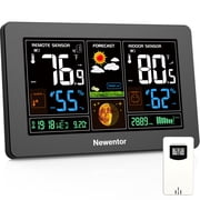 Newentor 7.5 Color Display Weather Station for Home with 1 Outdoor Sensor, Indoor Outdoor Thermometer with Humidity Monitor, WWVB, Alarm Clock, Moon Phase, Weather Forecast, Black