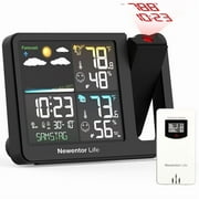 Newentor Projection Alarm Clock with Weather Station, Weather Station with 1 Sensor, Atomic Alarm Clock with WWVB, Wireless Indoor Outdoor Humidity Thermometer, Weather Forecast, Black