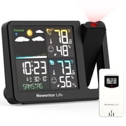Newentor Projection Alarm Clock with Weather Station, Weather Station for Home with 1 Outdoor Sensor, Wireless Indoor Outdoor Humidity Thermometer with Dual Alarm Clock, Weather Forecast, Black