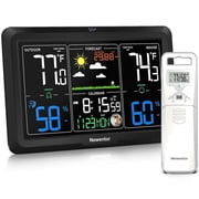 Newentor VA Color Display Digital Weather Station with 1 Sensor, Indoor Outdoor Thermometer with Humidity Monitor, Weather Forecast, Barometric, Moon Phase, and Adjustable Backlight, Black