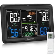 Newentor VA Color Display Digital Weather Station with 1 Sensor, Indoor Outdoor Thermometer with Humidity Monitor, Weather Forecast, Barometric, Moon Phase, and Adjustable Backlight, Black