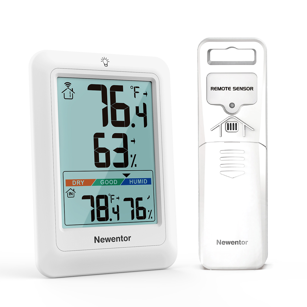 Newentor Thermometer Hygrometer Wireless Indoor Outdoor Weather Station, With Remote Sensor LCD Display with Comfort Indicator, White