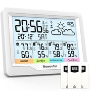 Newentor 6 Digital Display Weather Station for Home with 3 Outdoor Sensors, Indoor Outdoor Thermometer, White