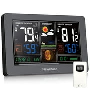 Newentor 7.5" Large Color Display Weather Station for Home with 1 Outdoor Sensor, Wireless Indoor Outdoor Thermometer with Humidity Monitor, Atomic Clock, Weather Forecast, Barometer, Black