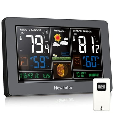 Newentor Weather Station Wireless Indoor Outdoor Thermometer, 7.5in Color Digital Weather Thermometer with Atomic Clock