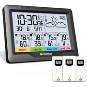 Newentor 6" Large Color Display Wireless Weather Station, Indoor Outdoor Thermometer with 3 Remote Sensor, Digital Atomic Clock, Weather Forecast, Temperature and Humidity Monitor, Black