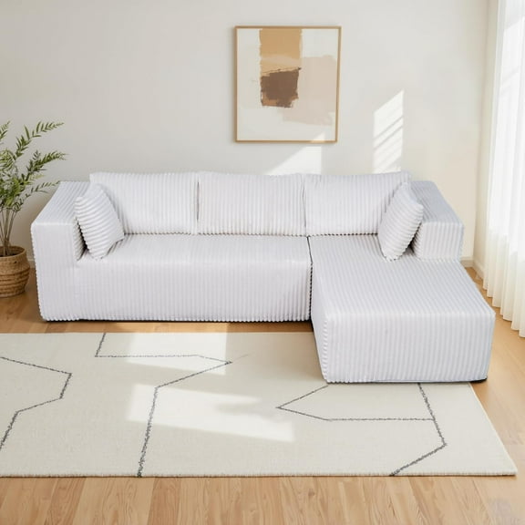 Newest 105" L-Shaped Modular Compression Sofa, Plush Upholstery, All-Foam Structure (No Springs), Vacuum-Packed, Space-Saving for Living Room, Bedroom, Apartment (Left Chaise)