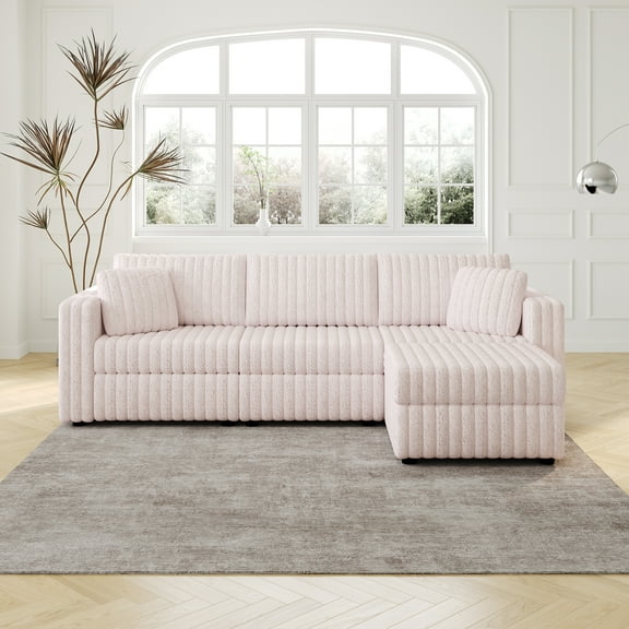Newest 106.3" Soft 3-Person Sofa. Matches 30.7" Ottoman with Hydraulic Lift. Comfortable & Stylish. For Bedroom Light Pink.