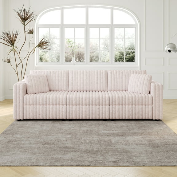 Newest 106.3" Soft Modular 3-person Sofa - Highly Comfortable & Distinctive Design. Ideal for Bedroom & Living Room. Light Pink. Modern & Plush Furniture