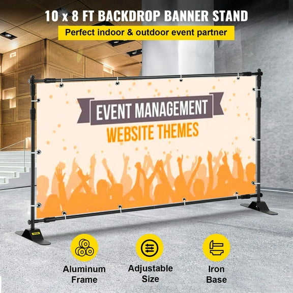 Newest 10x8 Ft Adjustable Backdrop Banner Stand - Ideal for Trade Show Wall, Photo Booth, Event Decor