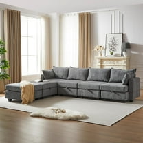 Newest 113.5'' Modular Sectiona Corduroy Sofa, Sectional Couches for Living Room U Shaped Sectional Couch with Storage Ottoman, 6 Seats Convertible Sectionals with Chaise