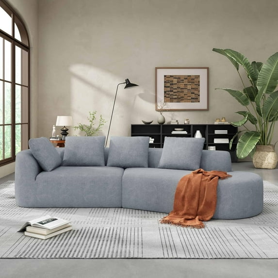 Newest 116" Modern Curved Sectional Sofa with High-Density Fully Compressed Sponge and Chaise Lounge, Pearl Upholstery, 2-Piece Set, Fully Assembled Right Hand Facing, Perfect for Living Room, Lounge