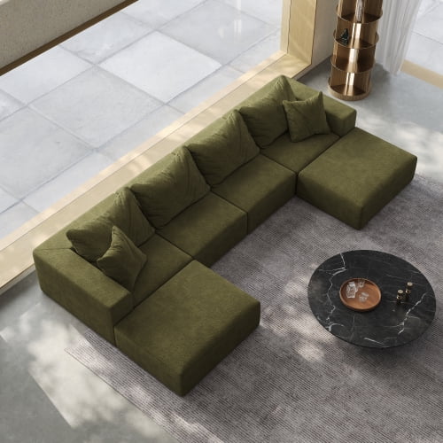 Newest 162" Oversized Cloud L-Shaped Sectional Sofa Set in Chenille for Ultimate Relaxation,Green