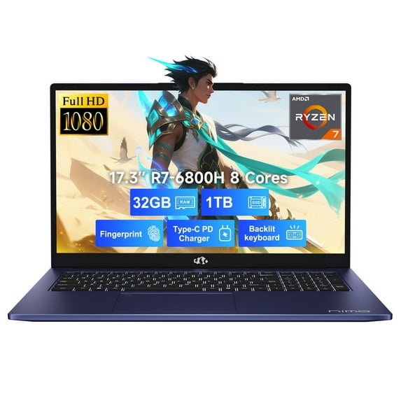 Newest 17.3"FHD Display Business Gaming Laptop,8 Cores AMD Ryzen 7 6800H, 32GB DDR5 RAM 1TB SSD(Beat Intel i7 12700H, Up to 4.7GHz),AMD Radeon 680M GPU, 100W Type-C, Fingerprint, Backlit Keyboard