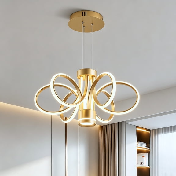 Newest 19.69" Gold Modern Farmhouse LED Chandelier, Adjustable Chain Seeded Glass Hanging Light Fixture for Dining Room Kitchen Island Foyer