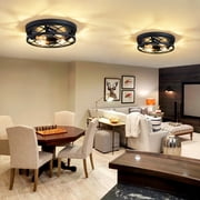 Newest 2-Pack 4-Light Matte Black Flush Mount Ceiling Light, Farmhouse Round Lamp for Hallway Kitchen