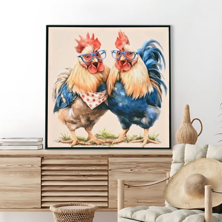 Newest 24" Farmhouse Rooster Canvas Wall Art, Rustic Chicken Painting with 3D Acrylic Accents & Distressed Frame for Kitchen & Dining Room