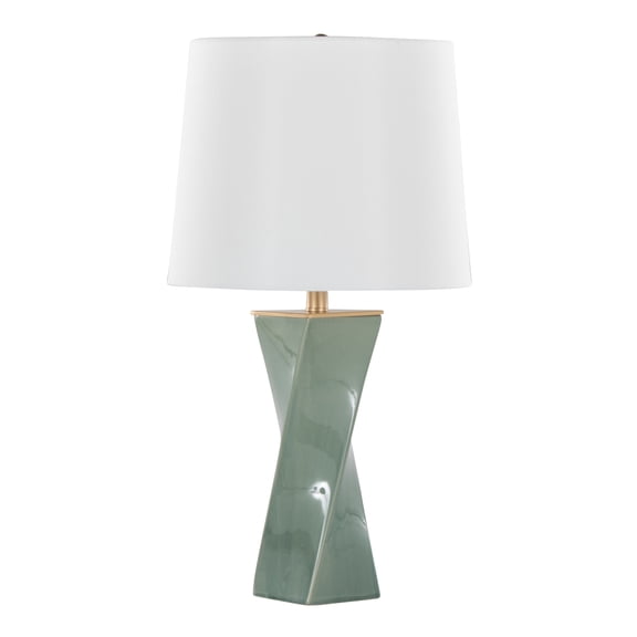 Newest 26" Art Deco Ceramic Table Lamp, Sage Green Twisted Base with Gold Accent & White Linen Shade