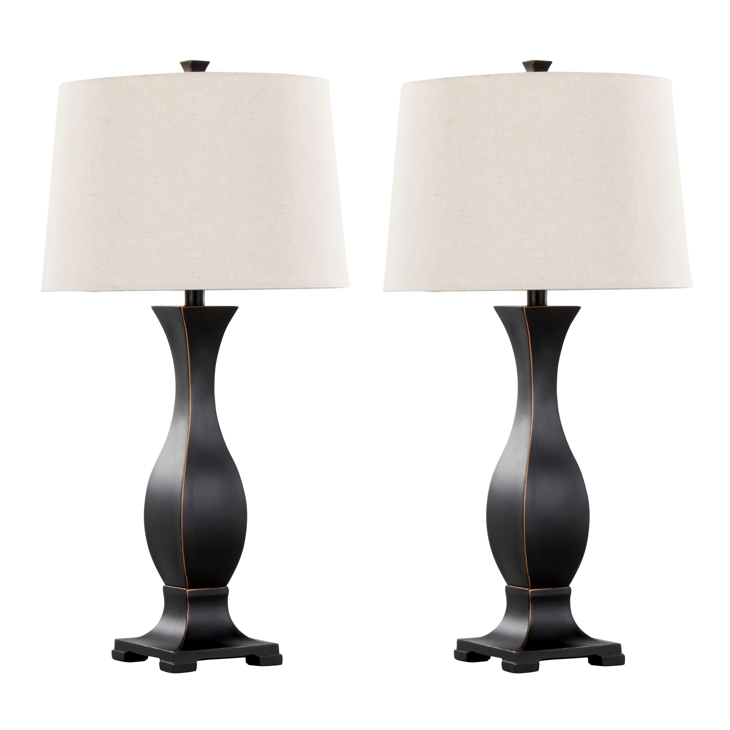 Newest 29" Contemporary 2-Piece Table Lamp Set, Oil Rubbed Bronze Polyresin with Oat Linen Shade