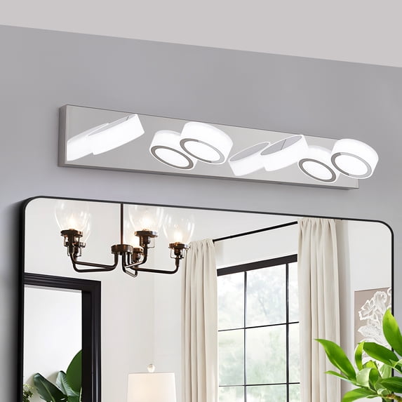 Newest 29” Modern 4-Light LED Bathroom Vanity Light, Dimmable Chrome with Rotatable Shades for Mirror & Vanity