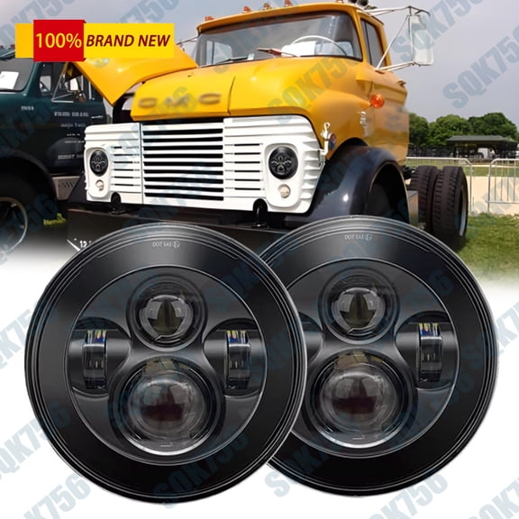 Newest 2PC 120W 7 inch Round LED Headlight DRL fit for GMC C15 C25 C35 1975-1978