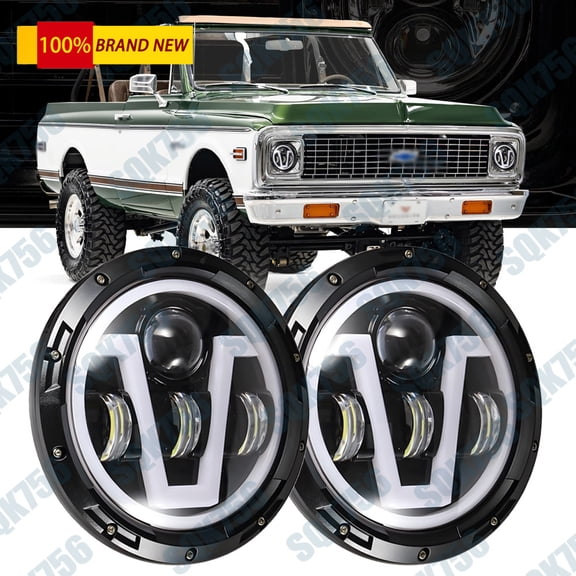 Newest 2PC 7" Round LED Headlights Halo DRL Turn for Chevrolet K5 Blazer 1975-79