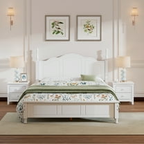 Newest 3-Pieces Bedroom Sets,Queen Size Wood Platform Bed and Two Nightstands-White