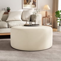 Newest 30" Round Velvet Ottoman in Cream - Plush Foam Filled, No Assembly Required for Living Room Accent​