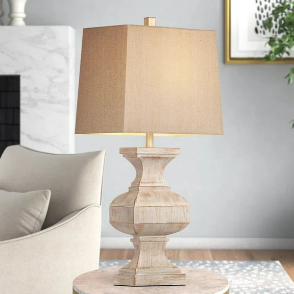 Newest 33-inch Large Retro Table Lamp, Beige Resin Rustic Side Lamp for Living Room with LED Bulb