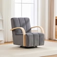 thumbnail image 1 of Newest 360° Swivel Accent Chair with Solid Wood Armrests, Channel Tufted PU Lounge Chair & Sinuous Spring,Charcoal, 1 of 10