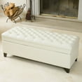 thumbnail image 1 of Newest 49.75" Ivory Leather Storage Ottoman - Button Tufted Diamond Stitch Design, Contemporary Bench for Living Room & Foyer​, 1 of 6