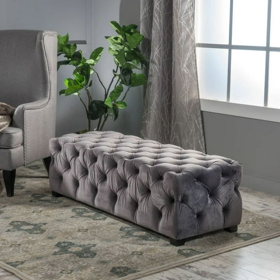 Newest 50.75" Gray Velvet Storage Ottoman - Modern Glam Design with Diamond Tufting for Living Room & Entryway