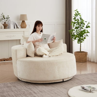 Newest 55" No Assembly Fluffy Sleeper Chair in Plush Chenille for Living Room, Bedroom or Home Theater,Beige