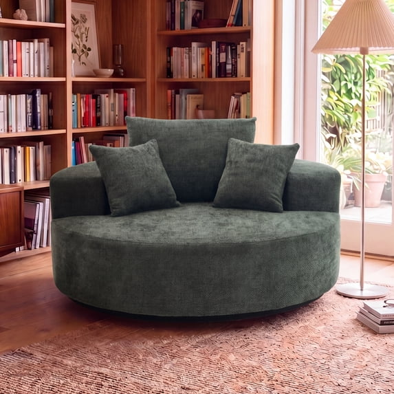 Newest 55" Oversized Round Swivel Chair, 360° Rotating Chenille Accent Chair for Living Room & Bedroom, Green