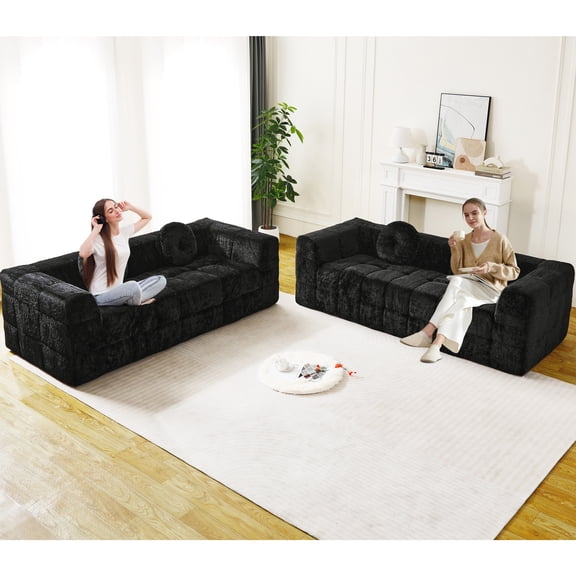 Newest 6-Seater Cloud Couch, Boneless Sectional for Family & Entertainment, Black
